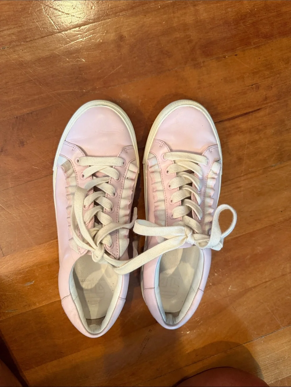 Tory Burch Pastel Pink Ruffle Lace-Up Sneakers